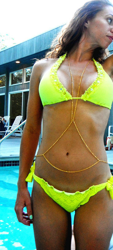 Calssic Chain Body Harness With 14K Gold Plated Bikini Beach Necklace Jewelry - Gold