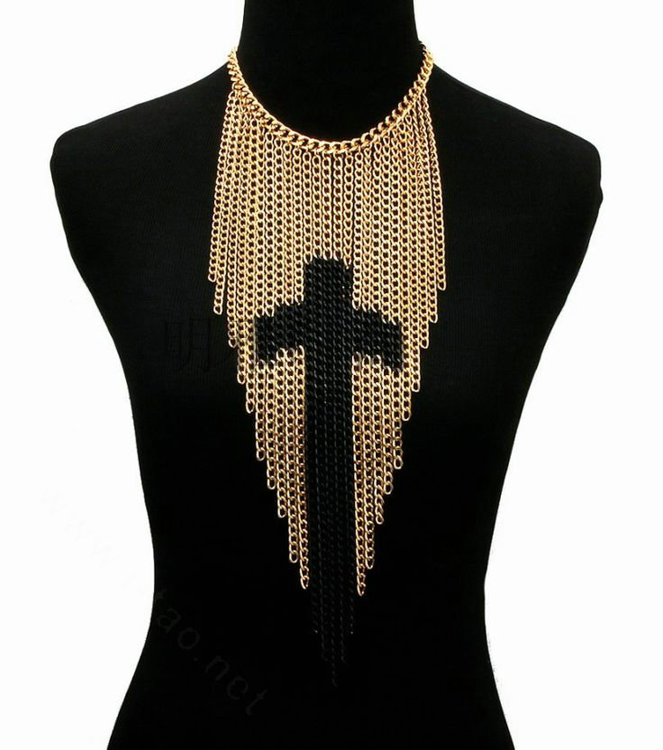 Calssic Metal Tassel Cross Chunky Bib Necklace Punk Dress Decor Jewelry - Gold