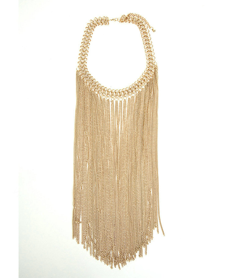 Calssic Metal Tassel Long Chunky Bib Necklace Punk Dress Decor Jewelry - Gold