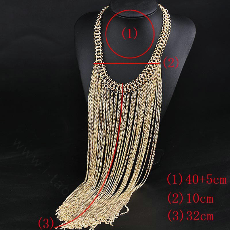 Calssic Metal Tassel Long Chunky Bib Necklace Punk Dress Decor Jewelry - Gold