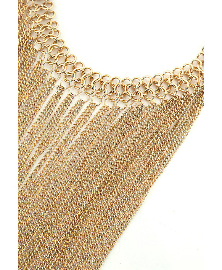 Calssic Metal Tassel Long Chunky Bib Necklace Punk Dress Decor Jewelry - Gold