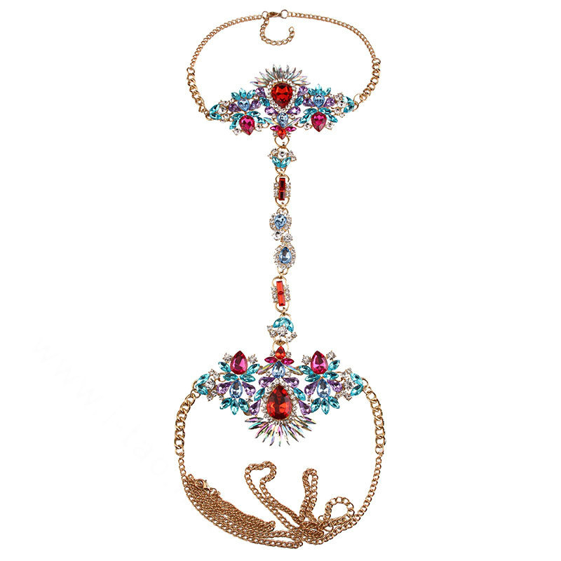 Calssic Rhinestone Flower Collar Pendant Necklace Bikini Beach Body Chain Jewelry - Colorful