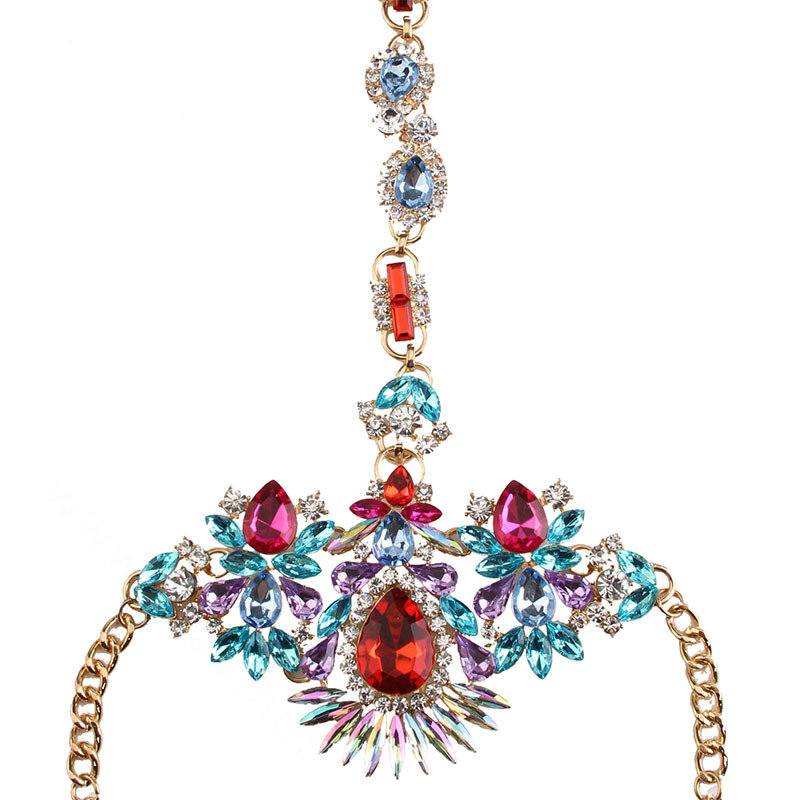 Calssic Rhinestone Flower Collar Pendant Necklace Bikini Beach Body Chain Jewelry - Colorful