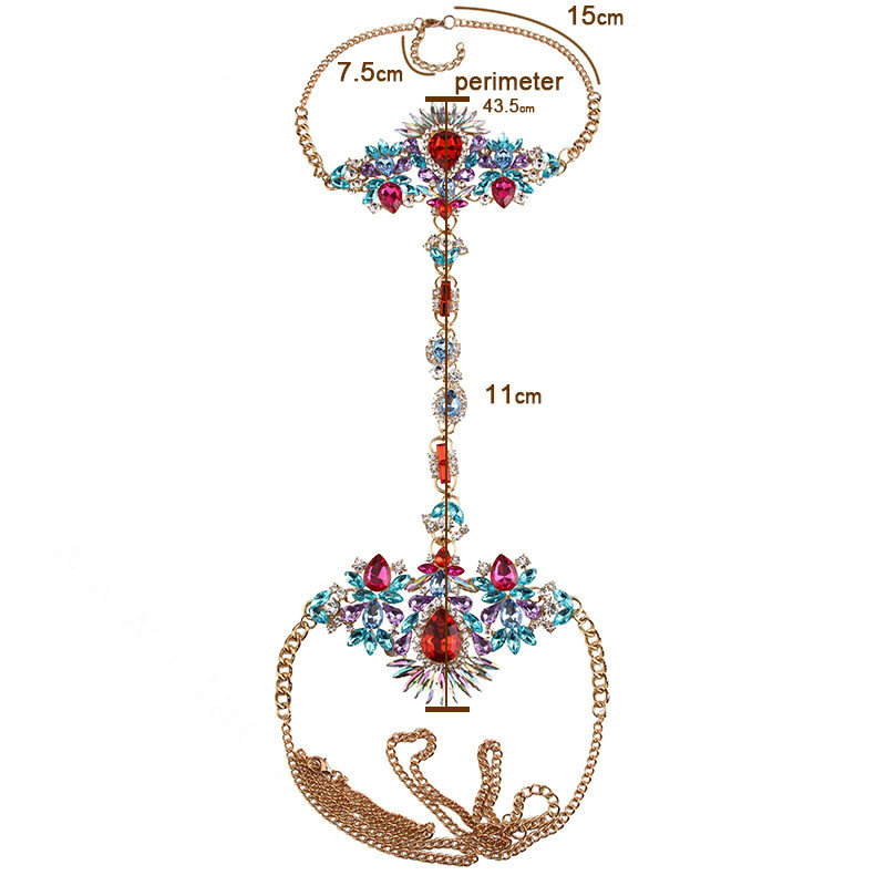 Calssic Rhinestone Flower Collar Pendant Necklace Bikini Beach Body Chain Jewelry - Colorful