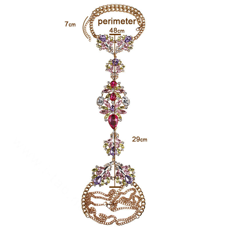 Calssic Rhinestone Flower Collar Pendant Necklace Bikini Showgirl Body Chain Jewelry - Colorful