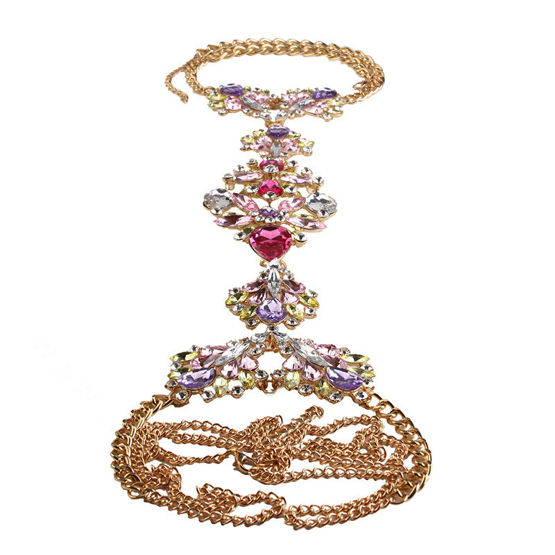Calssic Rhinestone Flower Collar Pendant Necklace Bikini Showgirl Body Chain Jewelry - Colorful