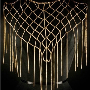 Calssic Tassel Mesh Shawl Shoulder Necklace Showgirl Body Chains Jewelry - Gun black