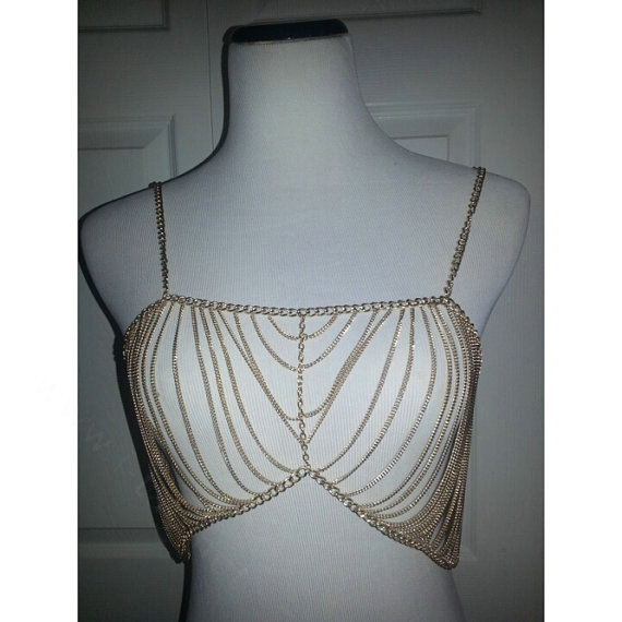 Delicate Punk Alloy Body Chain Bra Slave Harness Dress Decor Necklace Jewelry - Gold