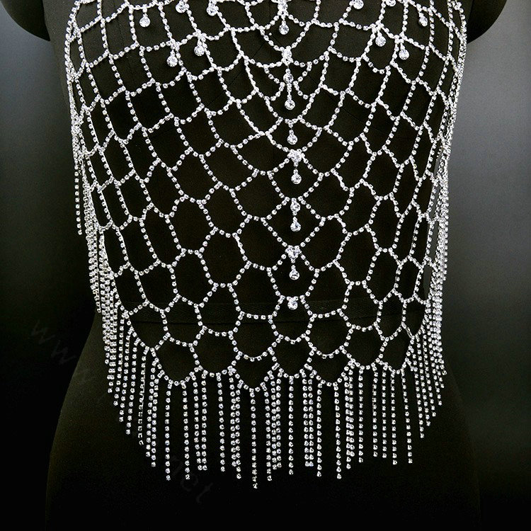 Diamonds Full Body Chain Shoulder Necklace Bikini Harness Showgirl Decor Jewellry - Silver