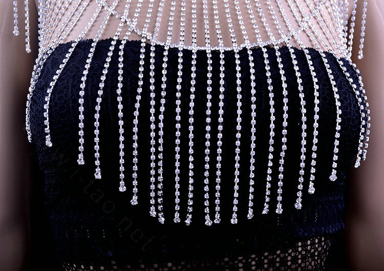 Elegant Bridal Rhinestone Tassel Shoulder Chain Necklace Dress Decor Jewellry - Silver