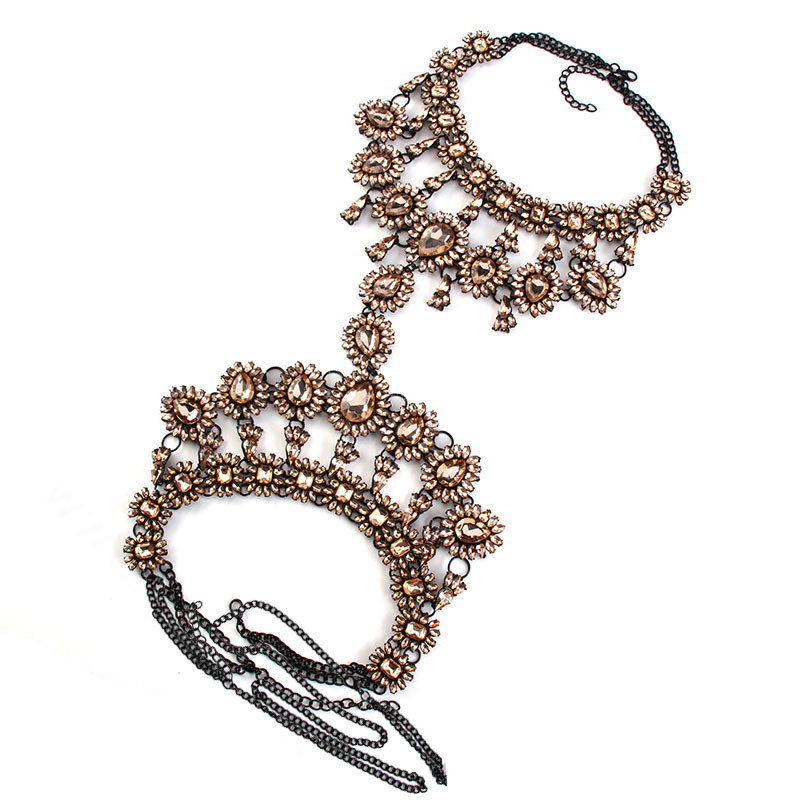 Elegant Women Crown Crystal Pendant Necklace Evening Party Dress Decro Body Chain - Champagne
