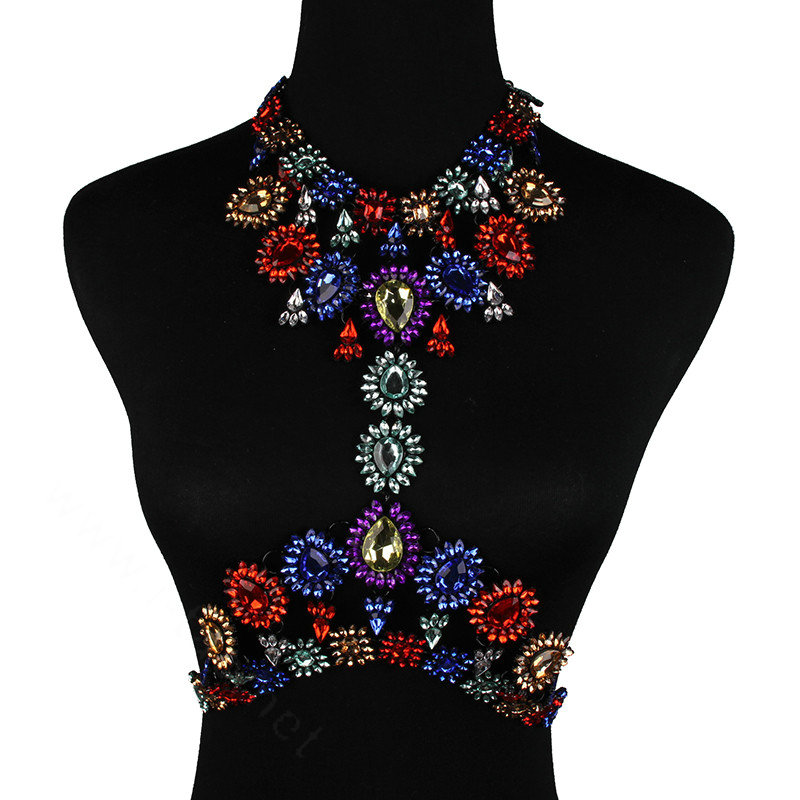 Elegant Women Crown Crystal Pendant Necklace Evening Party Dress Decro Body Chain - Colour