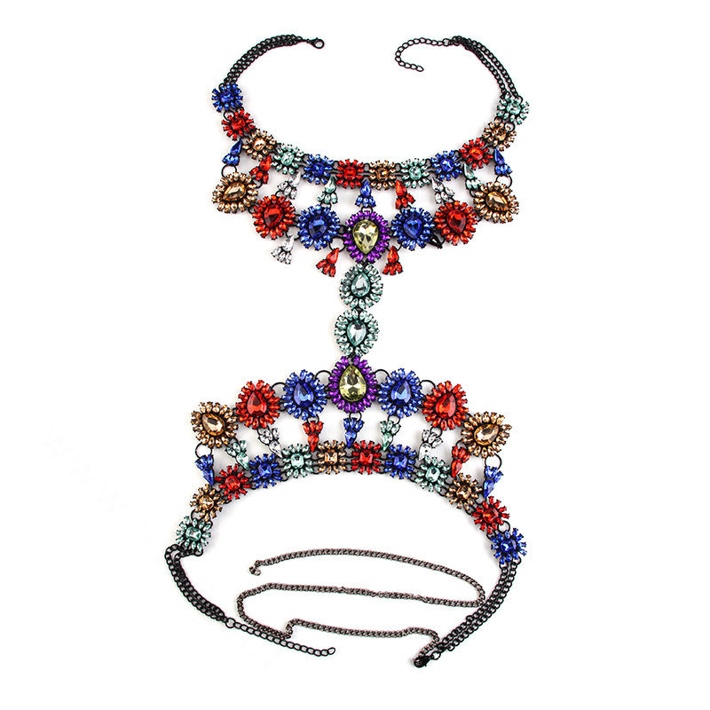 Elegant Women Crown Crystal Pendant Necklace Evening Party Dress Decro Body Chain - Colour