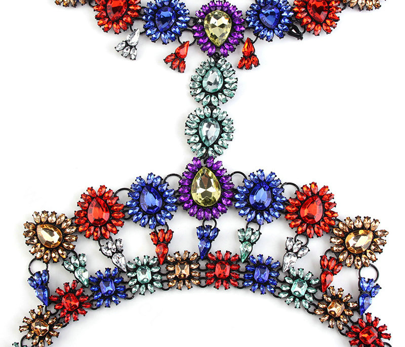 Elegant Women Crown Crystal Pendant Necklace Evening Party Dress Decro Body Chain - Colour