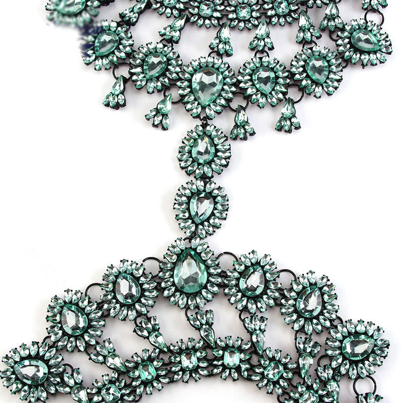 Elegant Women Crown Crystal Pendant Necklace Evening Party Dress Decro Body Chain - Green