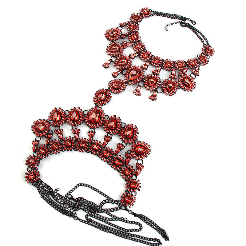 Elegant Women Crown Crystal Pendant Necklace Evening Party Dress Decro Body Chain - Red