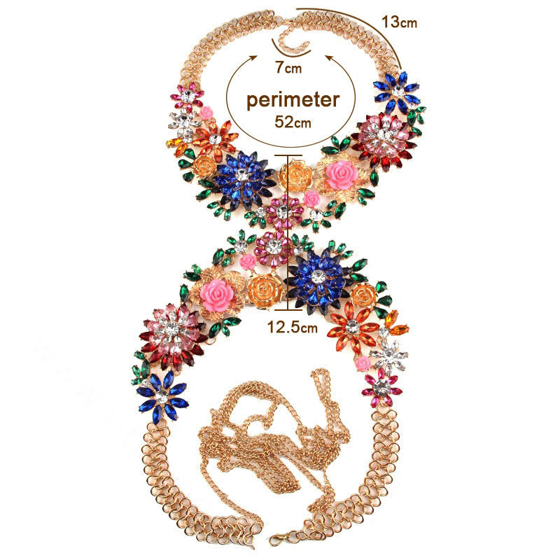 Exaggerate Crystal Flower Pendant Necklace Bikini Beach Dress Decro Body Chain Jewelry - Colour