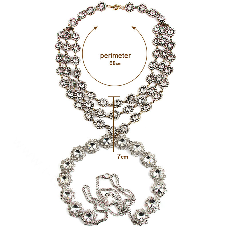 Exaggerate Rhinestone Long Pendant Necklace Bikini Dinner Party Body Chains Jewelry - White