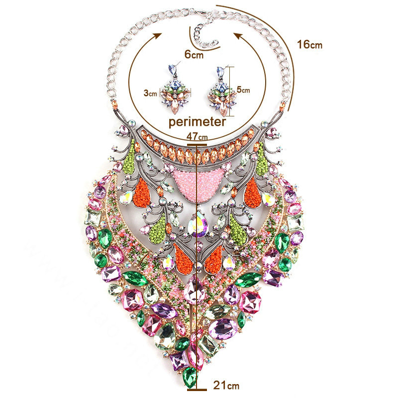 Exaggerate Women Diamond Choker Necklace & Earrings Nightclub Dress Decro Jewelry - Colour