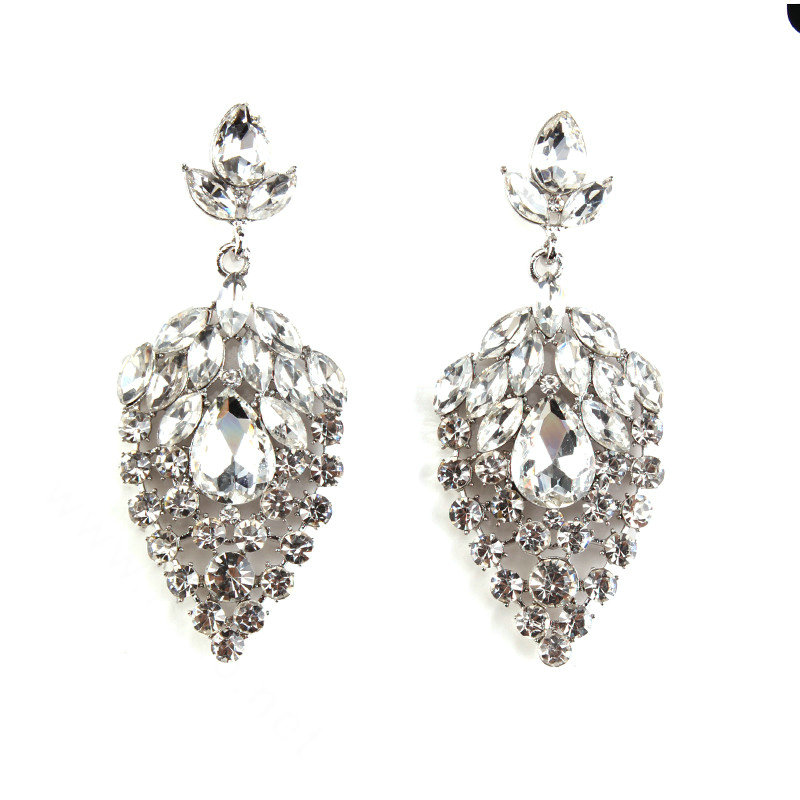 Exaggerate Women Diamond Choker Necklace & Earrings Nightclub Dress Decro Jewelry - White