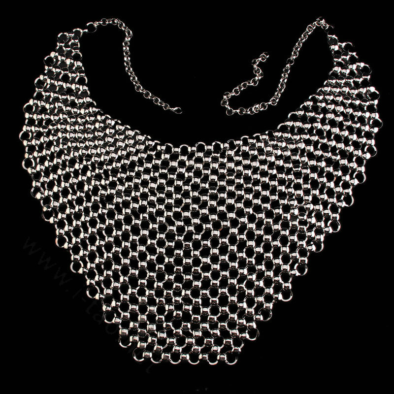 Exaggerated Heavy Metal Choker Pendant Maxi Necklace Sexy Bar Bikini Body Chains Accessories - Sliver