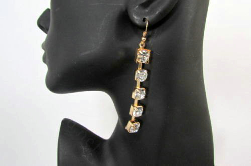 Exaggerated Long Rhinestone Pendants Necklace Dinner Party Dress Decor Jewelry - Gold