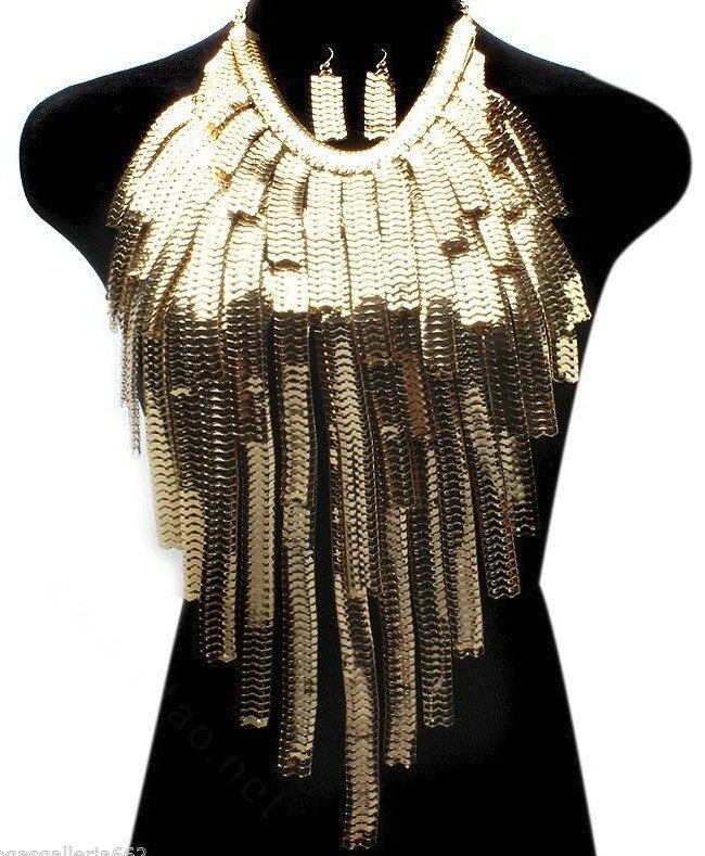 Exaggerated Long Tassel Choker Necklace Showgirl Party Dress Decor Jewelry - Gold