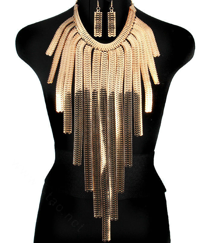 Exaggerated Long Tassel Choker Necklace Showgirl Punk Dress Decor Jewelry - Gold