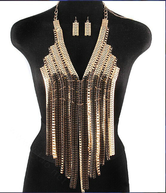 Exaggerated Long Tassel Choker Necklace Showgirl Punk Dress Decor Jewelry - Sliver