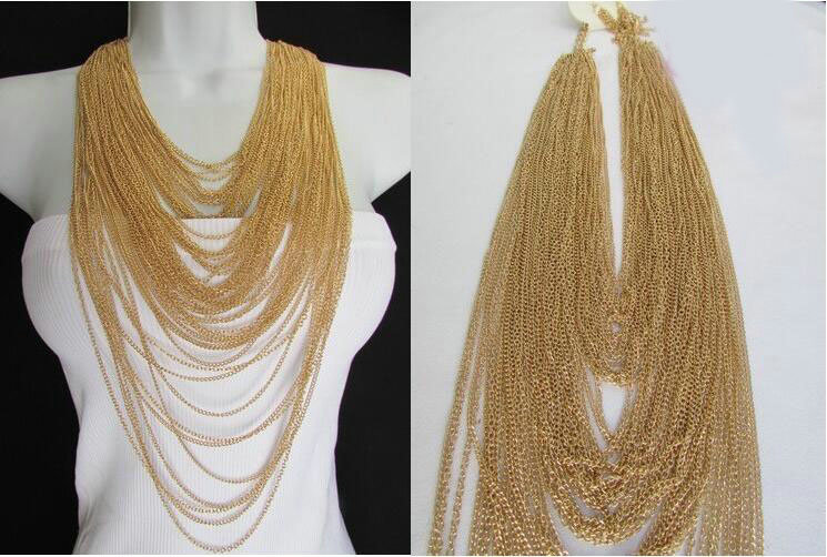 Exaggerated Multilayer Tassel Choker Necklace Showgirl Party Dress Decor Jewelry - Gold