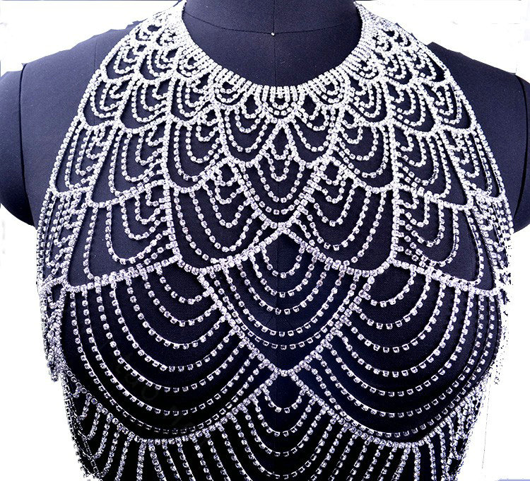 Exquisite Rhinestone Full Body Chain Bikini Decor Necklace Jewelry - Silver
