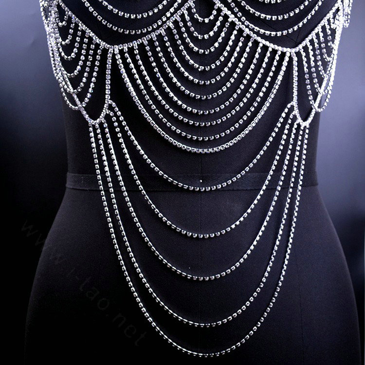 Exquisite Rhinestone Full Body Chain Bikini Decor Necklace Jewelry - Silver