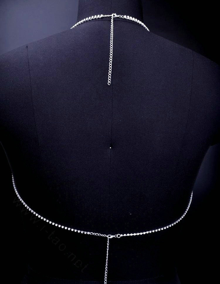 Exquisite Rhinestone Full Body Chain Bikini Decor Necklace Jewelry - Silver