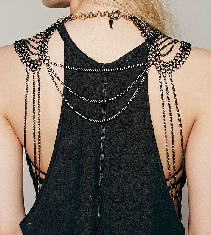 Fashion Alloy Multi Layer Body Chain Punk Slave Harness Shoulder Necklace Jewelry - Sliver