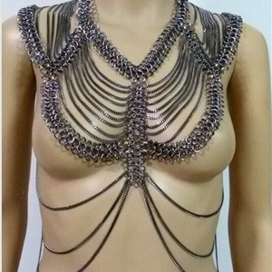 Fashion Alloy Multi Layer Body Chain Punk Slave Harness Shoulder Necklace Jewelry - Sliver