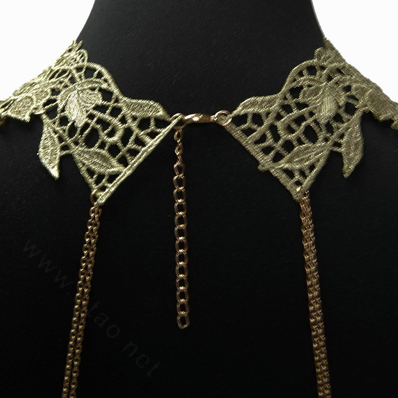 Fashion Belly Waist Body Chain Tassel Lace Flower Crystal Choker Necklace Jewelry - Gold