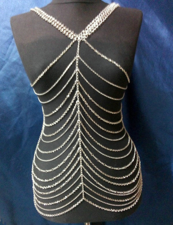 Fashion Body Belly Waist Chain Club Dance Multilayer Alloy Punk Long Necklace Jewelry - Sliver