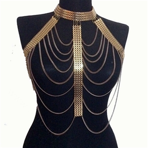 Fashion Body Chain Club Dance Tassel Alloy Punk Long Necklace Pendants Jewelry - Gold