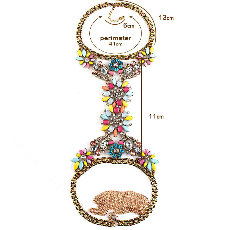 Fashion Crystal Flower Bib Pendant Necklace Dinner Party Dress Decro Body Chain - Colour