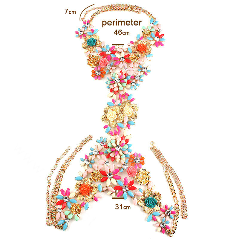 Fashion Crystal Flower Pendant Necklace Bikini Beach Dress Decro Body Chain Jewelry - Colour