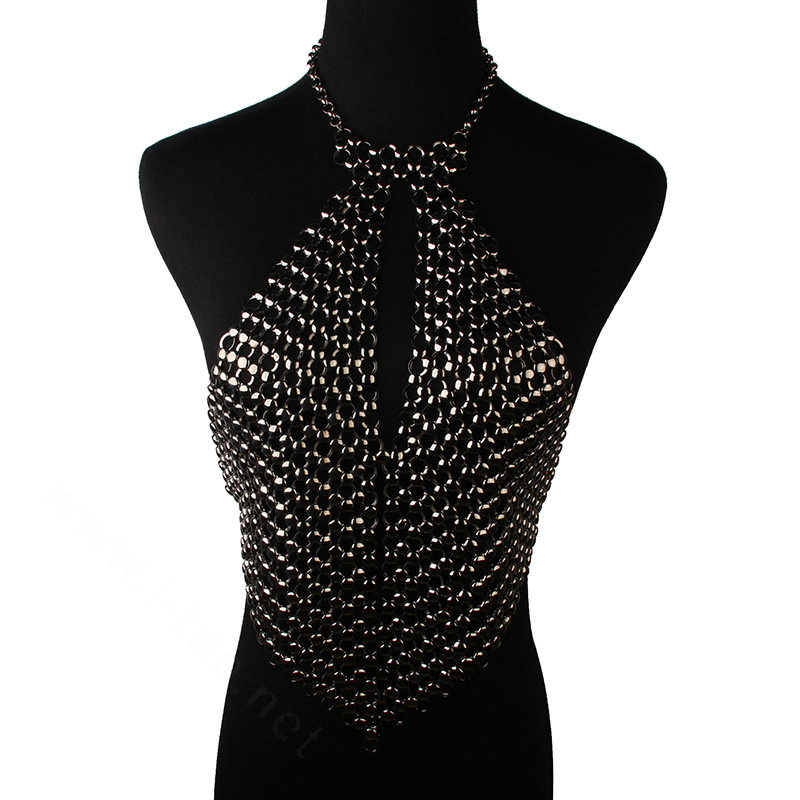 Fashion Heavy Metal Choker Pendant Maxi Necklace Sexy Bar Bikini Body Chains Accessories - Black