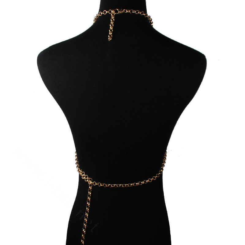Fashion Heavy Metal Choker Pendant Maxi Necklace Sexy Bar Bikini Body Chains Accessories - Gold