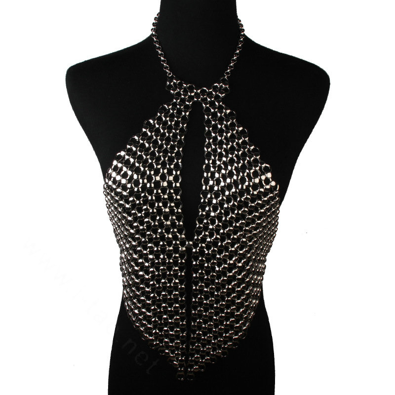Fashion Heavy Metal Choker Pendant Maxi Necklace Sexy Bar Bikini Body Chains Accessories - Sliver