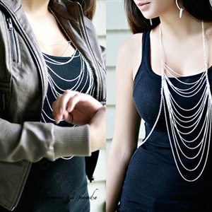 Fashion Punk Alloy Body Chain Bra Slave Harness Dress Decor Necklace Jewelry - Sliver