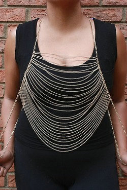Fashion Stunning Punk Alloy Body Chain Bra Slave Harness Necklace Jewelry - Gold