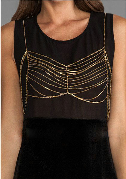 Fashion Stunning Sexy Alloy Body Chain Bra Slave Harness Necklace Jewelry - Gold