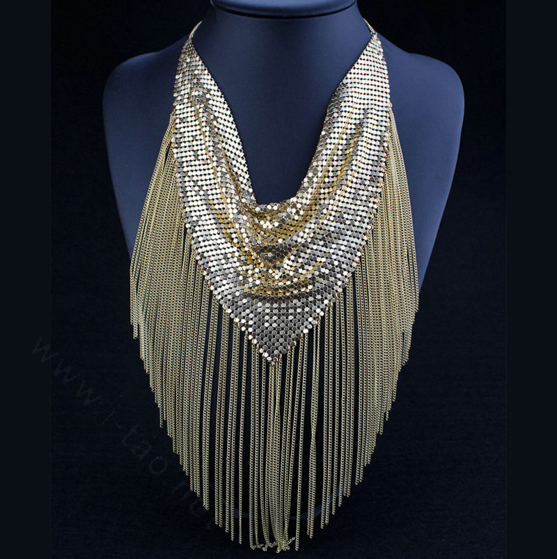 Fashion Triangle Tassel Collar Necklace Scarf Showgirl Dress Decor Jewelry - Gold