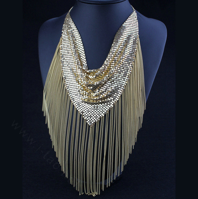 Fashion Triangle Tassel Collar Necklace Scarf Showgirl Dress Decor Jewelry - Gold
