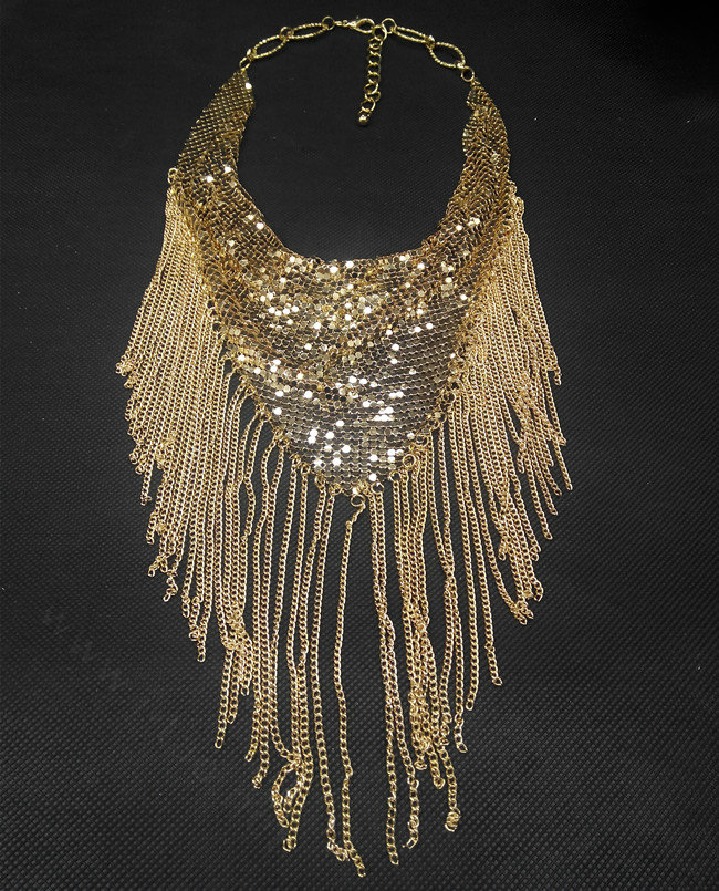 Fashion Triangle Tassel Collar Necklace Scarf Showgirl Dress Decor Jewelry - Gold