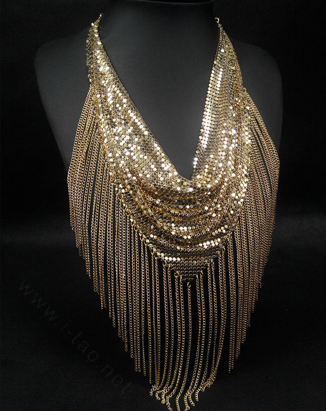 Fashion Triangle Tassel Collar Necklace Scarf Showgirl Dress Decor Jewelry - Gold